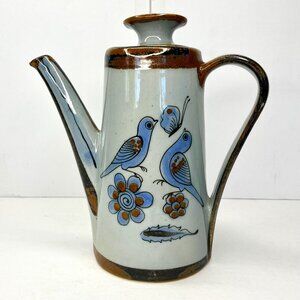 El Palomar Tonala Pottery Coffee Pot Server Blue Bird Butterflies READ
